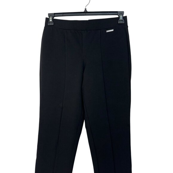 Michael Kors Women Black Mid-Rise Stretch Pull On Pants SZ M Straight Side Slits - Picture 2 of 12